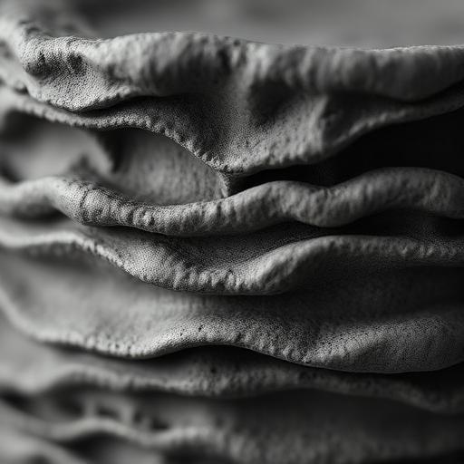Close-up of charcoal 3D printed ceramic layers texture